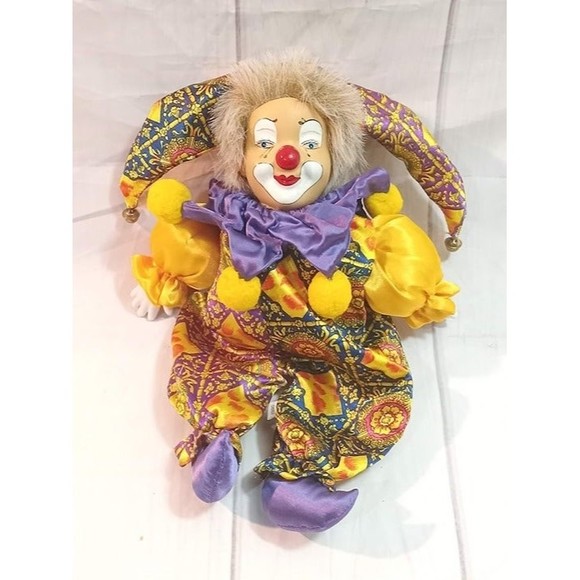 Vintage 10'' Mardi Gras Jester Doll Porcelain Head Clown Figure - Picture 2 of 7